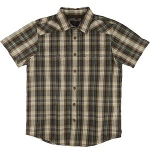 Prana Organic Cotton‎ Blend Short Sleeve Button Up Shirt Mens Small Brown